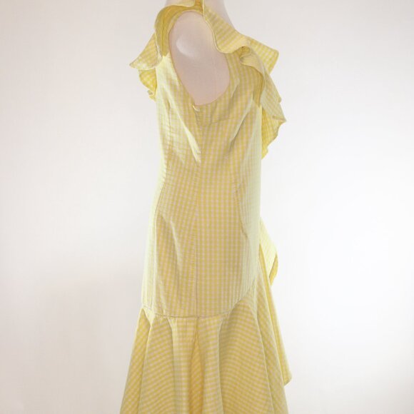 Simkhai Gingham Ruffle V-Neck Yellow Size 10R - Picture 6 of 12